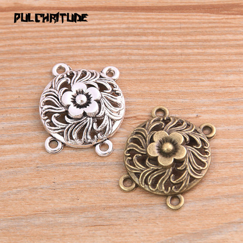 PULCHRITUDE 8 pièces 25*29mm rétro deux couleurs en alliage de Zinc en forme de fleur pendentifs connecteurs Linker pour bricolage breloque bijoux accessoire ► Photo 1/5