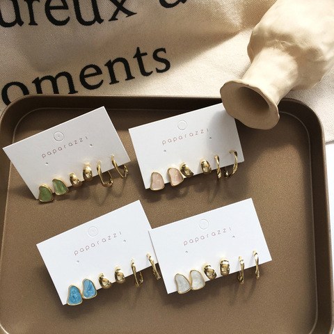 Bijoux délicats 3 ensembles boucles d'oreilles vert bleu rose émail petites boucles d'oreilles bijoux en or pour les femmes cadeaux d'étudiants ► Photo 1/5