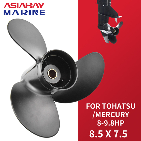 Hélice hors-bord pour moteur de bateau Tohatsu Mercury 8hp 9.8hp 8.5*7.5 vis en alliage d'aluminium 3 lames 12 cannelures ► Photo 1/6