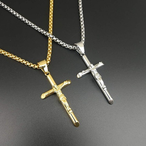 Vente chaude croix en acier inoxydable 316L collier femmes/hommes bijoux couleur or Crucifix jésus croix pendentif breloque collier bijoux ► Photo 1/5