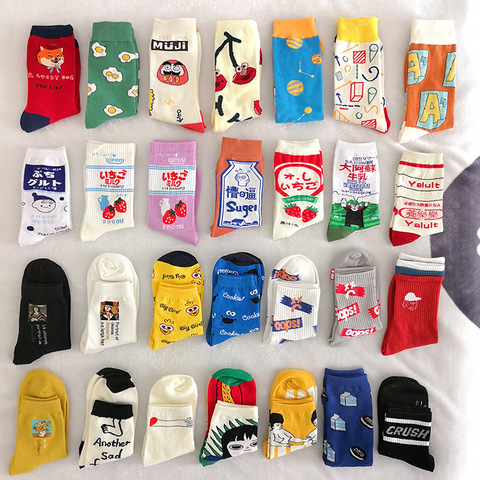 Chaussettes amusantes pour femmes, 27 sortes, printemps, automne, Style japonais, Harajuku, Version coréenne, unisexe, 121107 ► Photo 1/6
