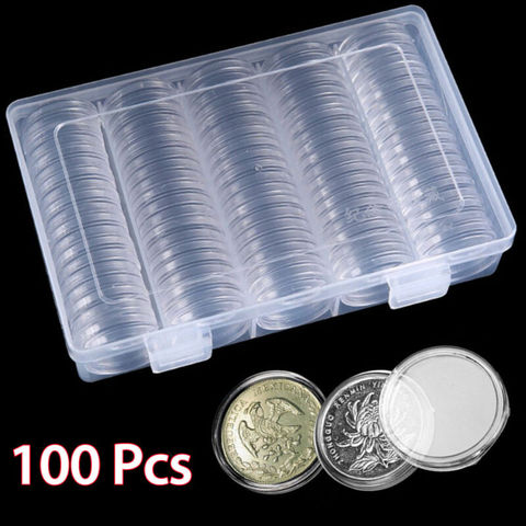 Capsules pour pièces de monnaie 100 pièces 30mm, boîte en plastique porte-monnaie boîte ronde, conteneur avec boîte de rangement pour fournitures de Collection ► Photo 1/6