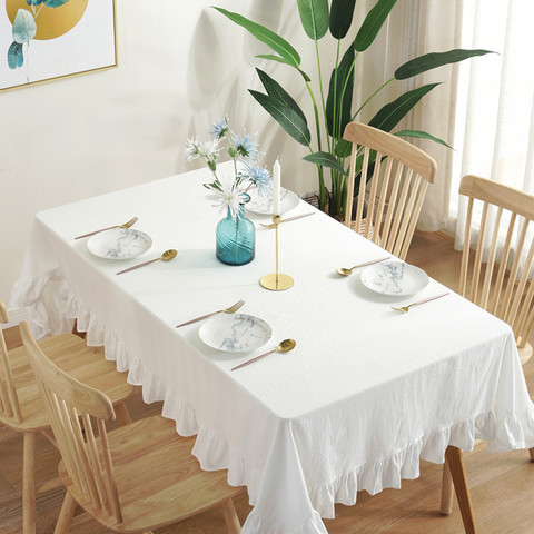 Blanc Simple nappe lavé nappe froissée coton Lotus dentelle Anti-saleté couverture cuisine hôtel ménage décor couverture serviette ► Photo 1/6