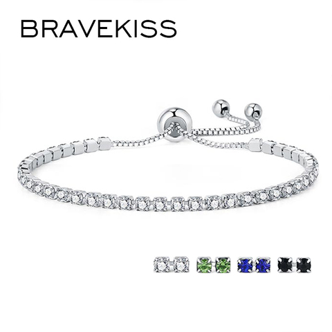 BRAVEKISS-Bracelet de Tennis en zircone cubique ajustable, 4 couleurs, cadeau pour femmes, bijoux de luxe, BUB0124 ► Photo 1/6
