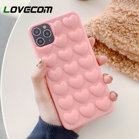 LOVECOM 3D Amour Coeur Bonbons Couleur Unie Pour iPhone 11 Pro Max XS Max XR XS X 6 6S 7 8 Plus Doux Couverture Arrière En Silicone ► Photo 1/6