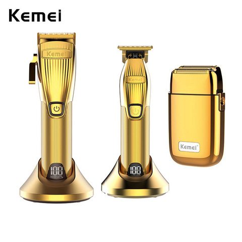 Kemei professionnel salon de coiffure tondeuse à cheveux Kit 0mm tondeuse électrique rasoir finition Machine ensemble sans fil/filaire li-on pince ► Photo 1/6