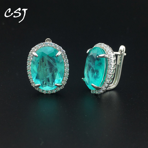 CSJ-boucles d'oreilles élégantes en argent Sterling 925, Paraiba Tourmaline, grande pierre précieuse, 12*16mm, bijou fin pour femmes, cadeau de fête, mariage ► Photo 1/6