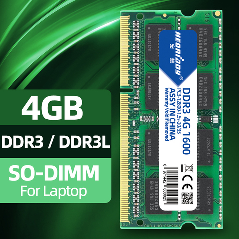 HEORIADY ddr3 4 gb 8gb pour ordinateur portable 1600 mhz mémoire ram ddr3l macbook ordinateur compatible 1333 mhz 4 gb 1.5v 1.35v ► Photo 1/6