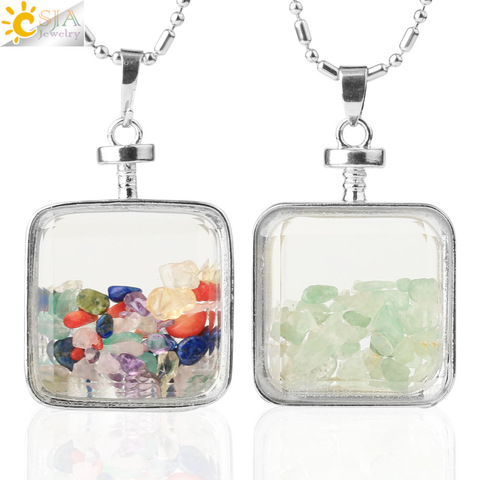 CSJA carré cristal pendentifs naturel puce pierre clair souhaitant bouteille collier Reiki irrégulière gravier pendentif pour femmes hommes E043 ► Photo 1/6