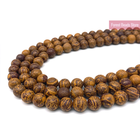 Perles rondes en bois, pierre naturelle, or, soie, bricolage, Bracelet, collier, breloque, pour la fabrication de bijoux, 15 pouces, brin 4 6 8 10 12MM, vente en gros ► Photo 1/3