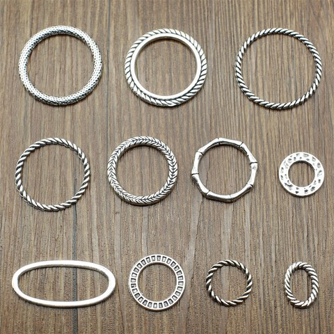 10 pièces breloques rondes et ovales boucles connecteur bijoux à bricoler soi-même résultats pour la fabrication de bijoux accessoires couleur argent Antique ► Photo 1/1