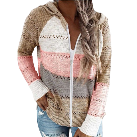 Cardigan à capuche à manches longues pour femme, pull en Patchwork, ample, décontracté, à la mode, pour l'automne et l'hiver ► Photo 1/6
