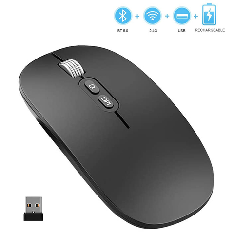 Souris sans fil Bluetooth, double Mode, compatible Bluetooth 5.0 et 2.4 ghz, Rechargeable, 3 DPI ajustables, pour ordinateur portable et mac ► Photo 1/6