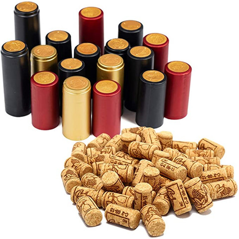 Bouchons et joints pour bouteilles de vin naturel, 100 pièces, Capsules thermorétractables avec languette de déchirure pour bouchon de bouteille de vin à bouche droite ► Photo 1/6