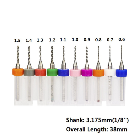 Mini jeu de forets pour circuits imprimés, en carbure, 0.6mm-1.5mm, 10 pièces ► Photo 1/5