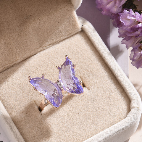 Bague papillon violet, mode populaire tempérament doux romantique bijoux féminins, cadeau de mariage pour fille, nouvelle collection ► Photo 1/6