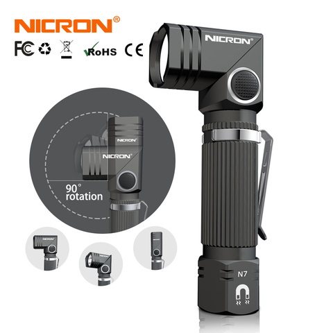 NICRON lampe de poche Led mains libres double carburant 90 degrés torsion pince rotative 600LM étanche aimant Mini éclairage torche LED extérieur N7 ► Photo 1/6