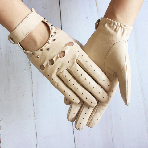 Gants de cyclisme en cuir de chèvre pour femmes, respirants, ajourés, de haute qualité, en plein air, colorés, nouvelle collection printemps et automne ► Photo 1/6