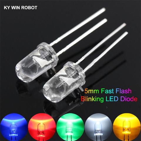 50pcs 5mm blanc vert rouge bleu jaune électroluminescente-Diode clignotant automatique LED contrôle Flash clignotant 5mm Diode LED 1.5HZ ► Photo 1/6