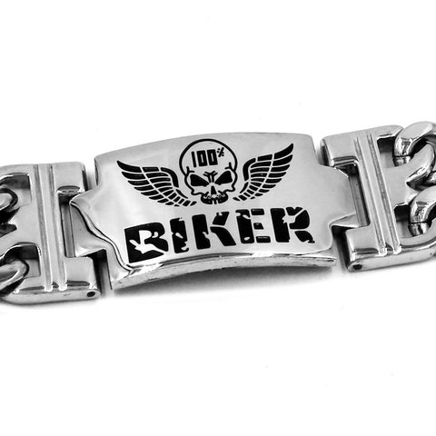 Ailes Crâne Biker Bracelet En Acier Inoxydable Bijoux Punk Double Chaîne Bracelet À Breloques Moteur Motard Hommes Bracelet En Gros SJB0295B ► Photo 1/3