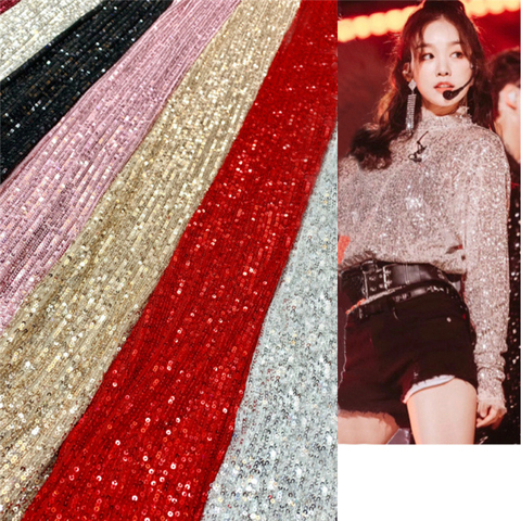 Tissu à paillettes pour jupe, maille extensible scintillante, argent, rouge, rose, noir, blanc ► Photo 1/6