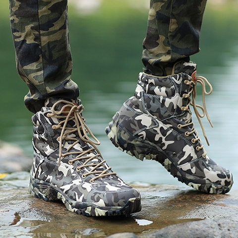 Bottes militaires tactiques pour hommes, en toile, chaussures de randonnée imperméables, Camping, Trekking, escalade en plein air, printemps ► Photo 1/6