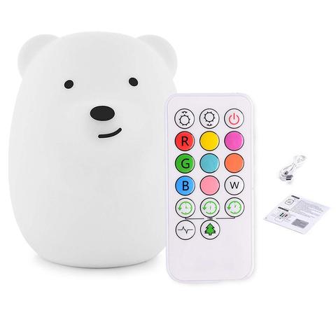 Veilleuse LED en Silicone avec télécommande en forme d'ours et de hibou, veilleuse à couleurs changeantes pour enfants et bébés ► Photo 1/6
