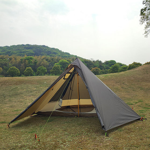 Tente pyramidale ultralégère avec deux portes, tente de Camping en plein air, tipi, pour 3-4 personnes, en Nylon et Silicone 20D ► Photo 1/6