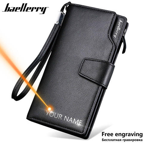 Baellery – portefeuille de haute qualité en cuir pour hommes, Porte cartes, style long, sac à main masculin, fermeture éclair, marque, grande capacité, différentes couleurs, gravure gratuite ► Photo 1/6
