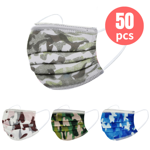 50pcs masque de Camouflage enfants jetable masque 3 couches enfant filtre hygiène épaissir la bouche des enfants masque contour d'oreille livraison rapide ► Photo 1/6