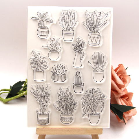 KLJUYP-timbres transparents botaniques en Pot, timbres en papier artisanal pour scrapbooking, scrapbooking ► Photo 1/1