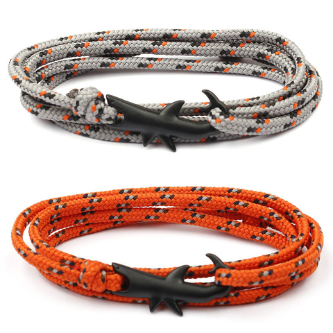 Bracelets Viking, Bracelet en corde multicouche couleur noire, requin, breloque, corde de survie, chaîne enveloppée, pour hommes et femmes ► Photo 1/6