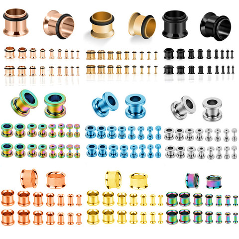 Kit d'étirements d'oreilles en acier inoxydable, 16/18 pièces, jauge à vis, ensemble d'étirements d'oreille 14G-00G, bouchon de jauge de démarreur ► Photo 1/6