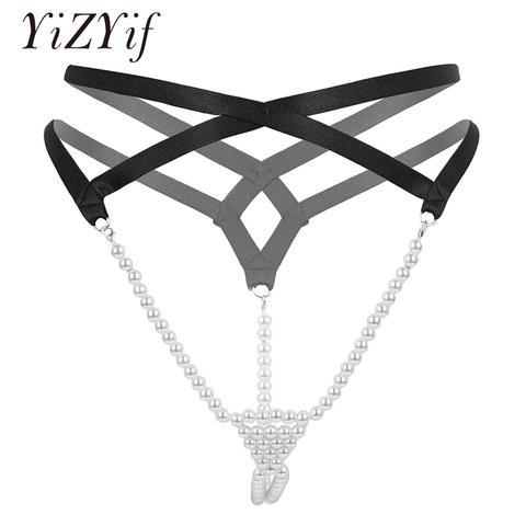 Sous-vêtement string, Mini Lingerie érotique pour femmes, taille basse, dos en T, ouvert au bout, perles, string, extensible ► Photo 1/6