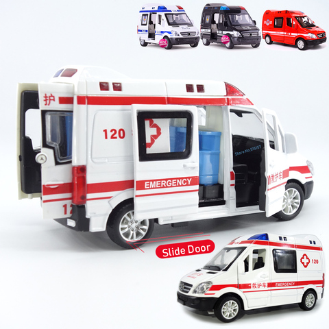 1:32 ville moulé sous pression ambulance d'urgence jouet voiture modèle lumière glissière porte ouverte ambulancia oyuncak éducatifs enfants jouets pour enfants ► Photo 1/6