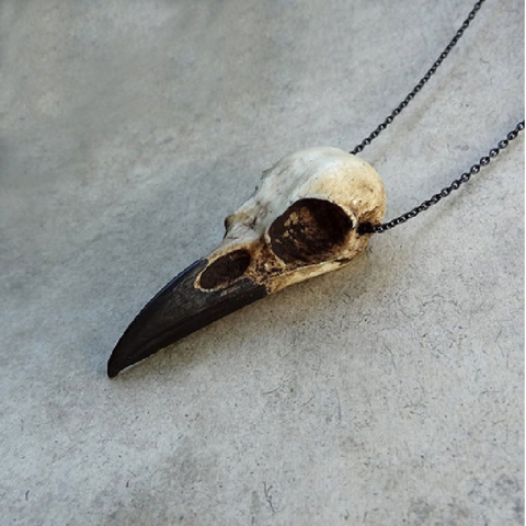 Collier crâne de corbeau 3D en résine, réplique, hippie, corbeau, Poe, gothique, décoration pour Halloween, cadeau ► Photo 1/5