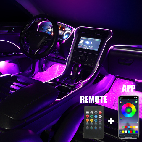 Bande lumineuse décorative, filaire son néon actif, télécommande, application Bluetooth, LED rétro-éclairage, Center automobile, Console, porte, lampe décorative ► Photo 1/6