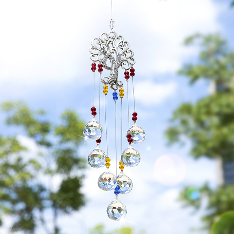 H & D – attrape-soleil boule de cristal arc-en-ciel, pendentifs suspendus en cristal avec arbre de vie en métal, pour la maison, jardin, porche, décoration de fenêtre ► Photo 1/6