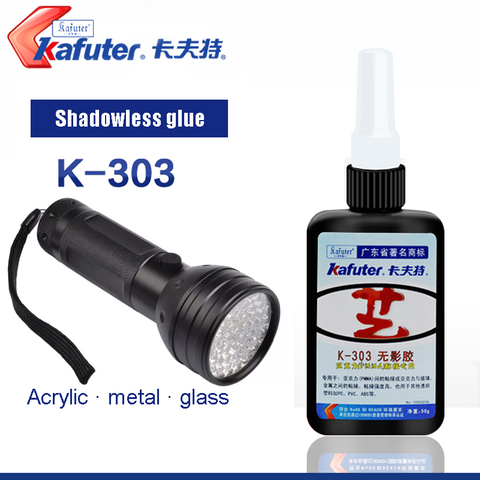 Kafuter-colle UV K-303 acrylique transparente, adhésif à polymérisation UV et verre, avec lampe de poche UV 9/51led ► Photo 1/4