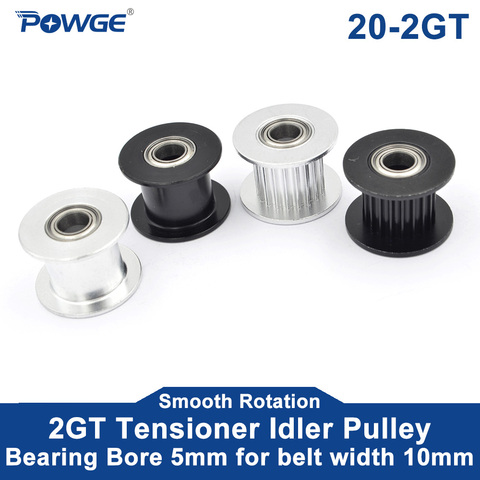 POWGE 2M 2GT 20 dents Synchronou poulie tendeur alésage 5mm noir avec roulement pour GT2 ceinture ouverte largeur 10MM 20 dents 20 T roue Passive ► Photo 1/6