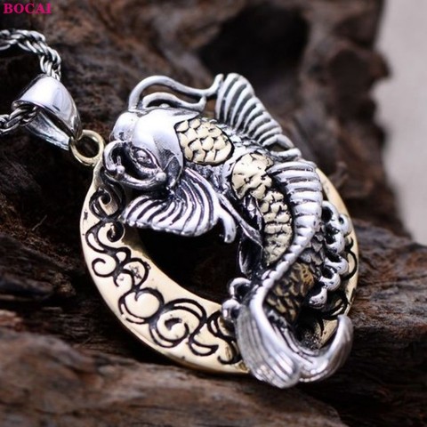 BOCAI – pendentif en argent massif S925, vintage, thaïlandais, bijoux carpe, mois, petite personnalité, pour hommes et femmes ► Photo 1/1