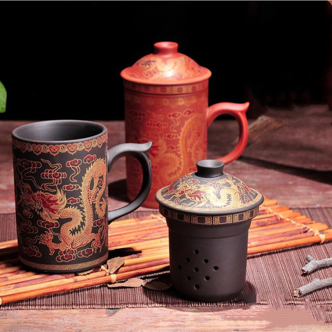 Tasse à thé ronde en argile violette, fait à la main, avec couvercle, filtre Puer, tasse d'eau de bureau, cadeau de voyage, Kung Fu, verres ► Photo 1/6