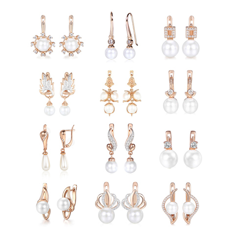 Boucles d'oreilles en imitation de perles pour femmes, bijoux élégants remplis d'or Rose, vente en gros, nouveauté 585, LGE266 ► Photo 1/6