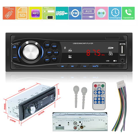 Autoradio avec lecteur MP3 12V, Bluetooth, FM, Support AUX, carte TF, USB, lecteur Flash, 1 DIN ► Photo 1/6