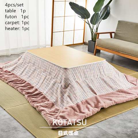 (4 pièces/ensemble) Style japonais Kotatsu ensemble Rectangle Table Futon chauffage meubles de salon Kotatsu plus chaud basse Table centrale 105cm ► Photo 1/1