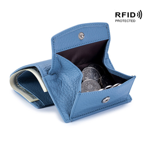 Porte-monnaie en cuir véritable pour femmes, portefeuille en cuir de vache, petite poche pour monnaie, porte-cartes Rfid, Mini pochette Portable ► Photo 1/6