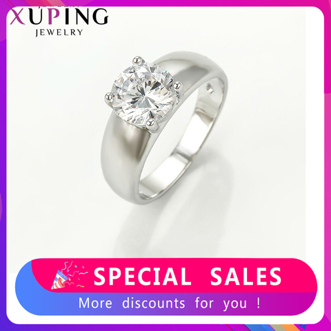 Xuping – bague blanche en zircone cubique synthétique pour femmes, bijoux de couleur Rhodium plaqué, cadeaux de fiançailles à la mode, 10125 ► Photo 1/6