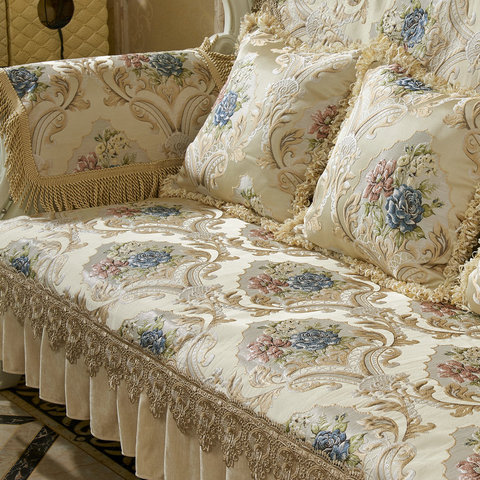 Housse de protection pour canapé et fauteuil, 1/2/3 places, en dentelle Jacquard, tissu européen, antidérapante, luxe ► Photo 1/6