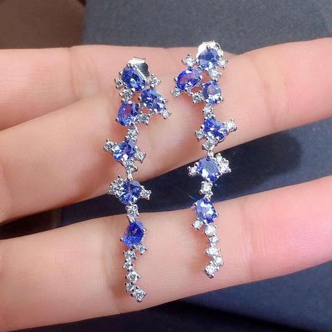 Bijoux naturel Tanzanite boucles d'oreilles pour usage quotidien bleu clair Tanzanite argent boucles d'oreilles 925 argent Tanzanite bijoux ► Photo 1/4