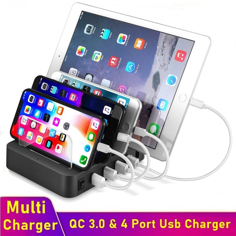 Tongdaytech USB Chargeur Rapide QC 3.0 Rapide à 4 Ports Chargeur Pour iphone 12 11 Pro Max 8 Samsung S20 S10 Note 20 Plus ► Photo 1/6